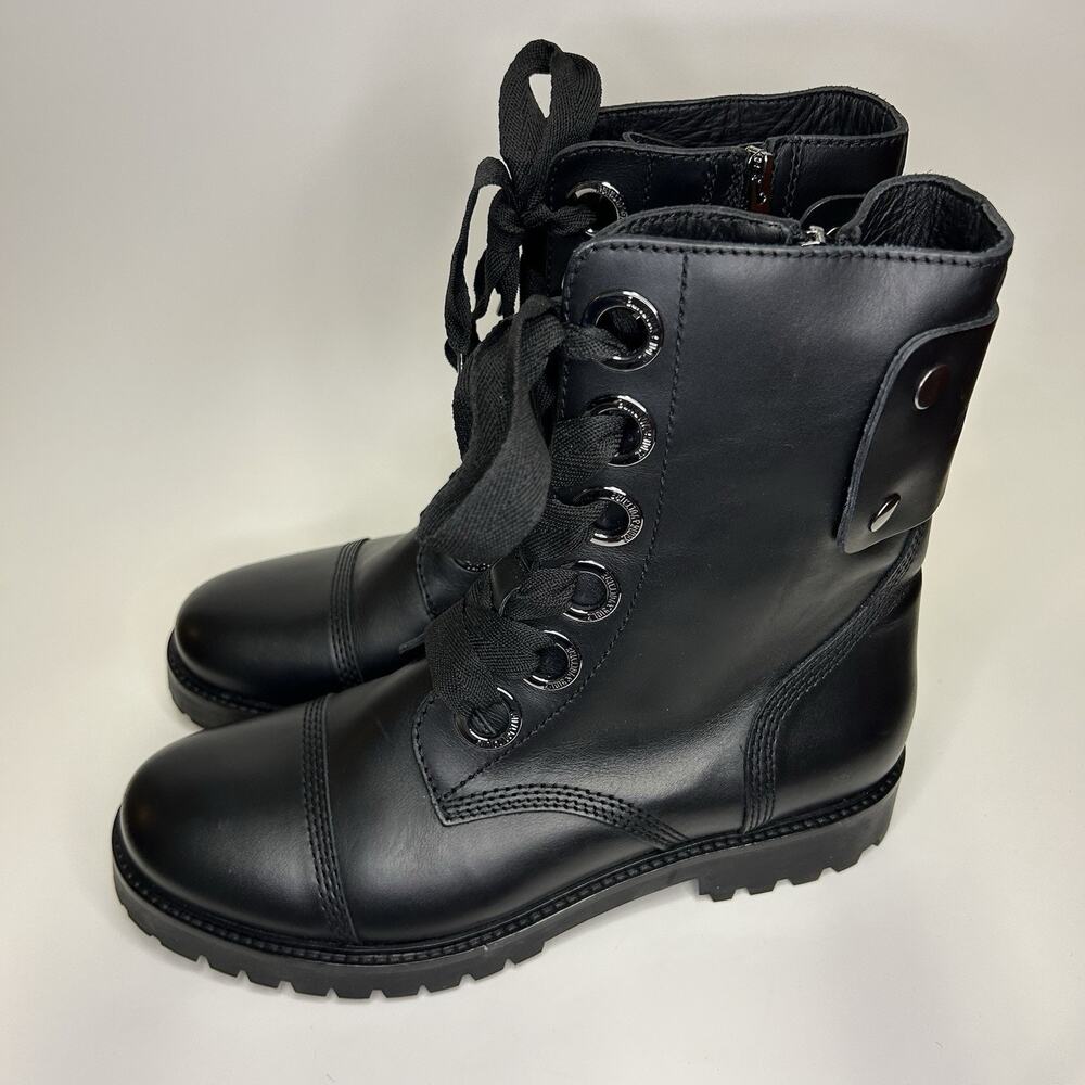 Zadig & Voltaire Women 10 41 Black Leather Moto Lace Up Combat Boots Luxury